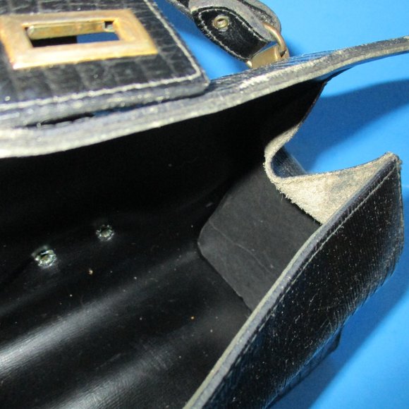 *Vintage Black Patent Croc Petite Box Satchel - Picture 6 of 7